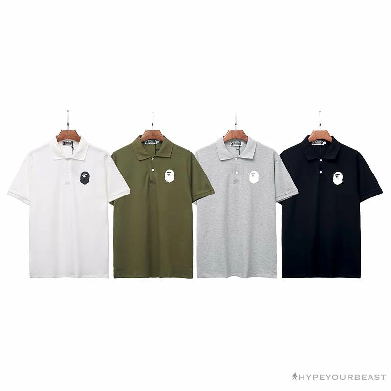 Clothes BAPE Classic Ape Head Print Versatile Polo Shirt ‘WHITE’