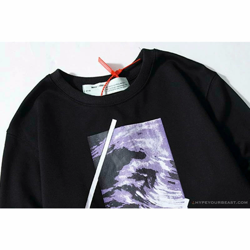 OFF-WHITE Classic Wave Oil Painting Cotton Terry Long Sleeve Shirt ‘BLACK’ Shirts