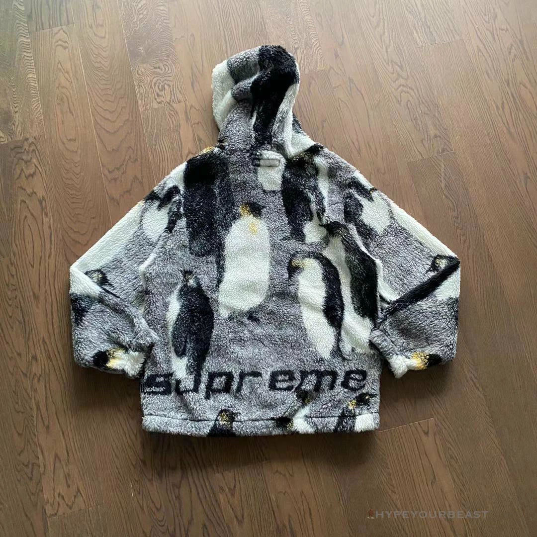 hypeyourbeast S*p*e penguins hooded fleece jacket black hoodies & jackets