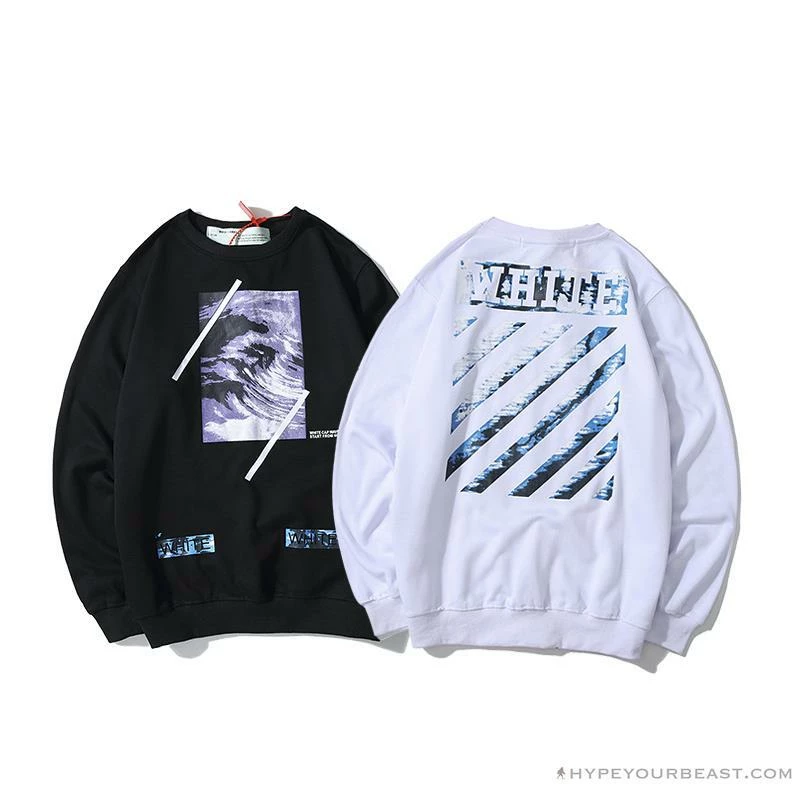 Shirts OFF-WHITE Classic Wave Oil Painting Cotton Terry Long Sleeve Shirt ‘WHITE’