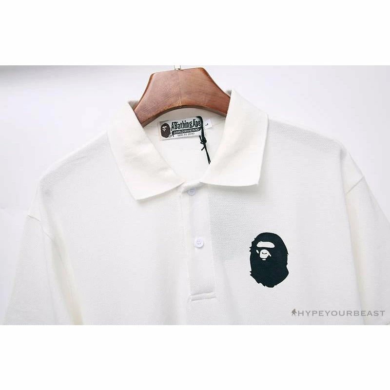Clothes BAPE Classic Ape Head Print Versatile Polo Shirt ‘WHITE’