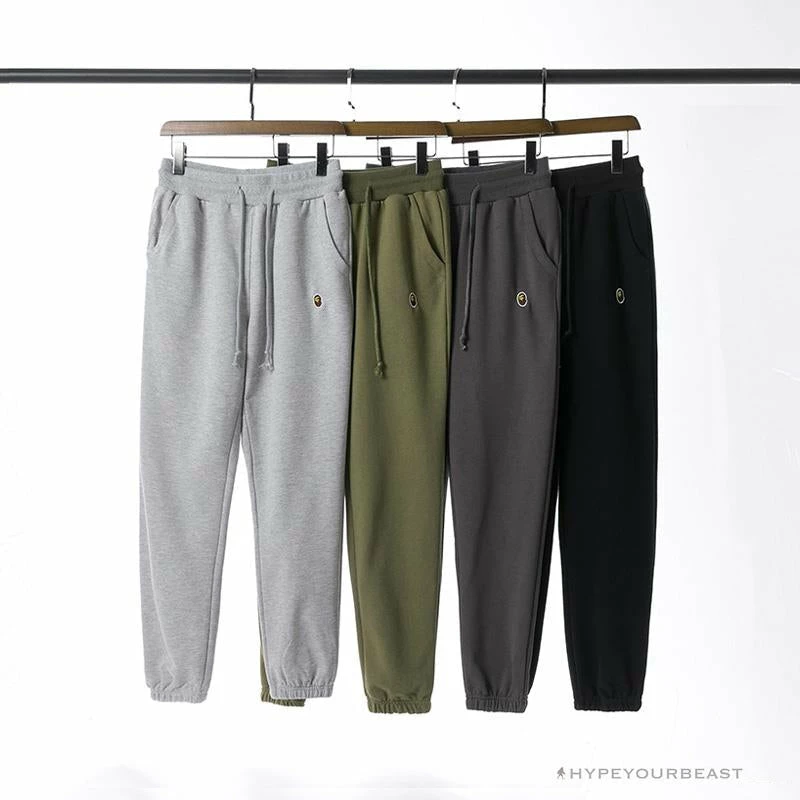 Clothes BAPE Classic Ape Head Embroidered Standard Cotton Terry Pants ‘LIGHT GREY’