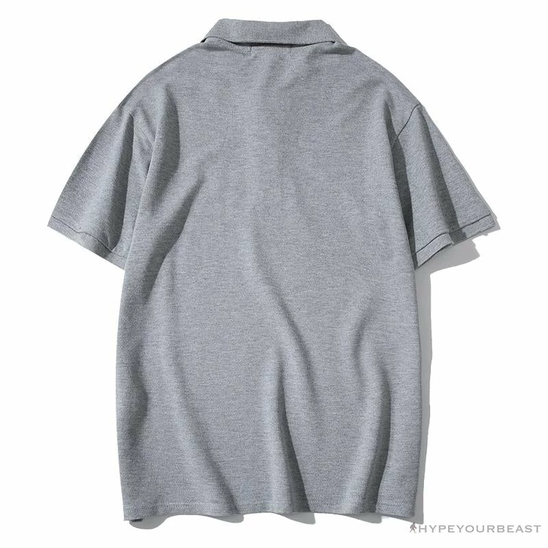 BAPE Solid Color Versatile Embroidered Ape Head Small Badge Polo Shirt ‘GREY’ Clothes