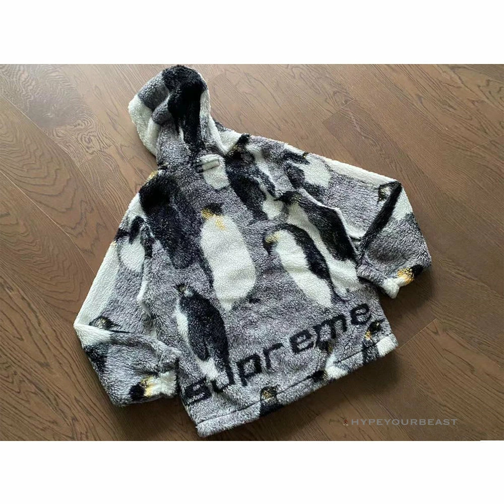 hypeyourbeast S*p*e penguins hooded fleece jacket black hoodies & jackets