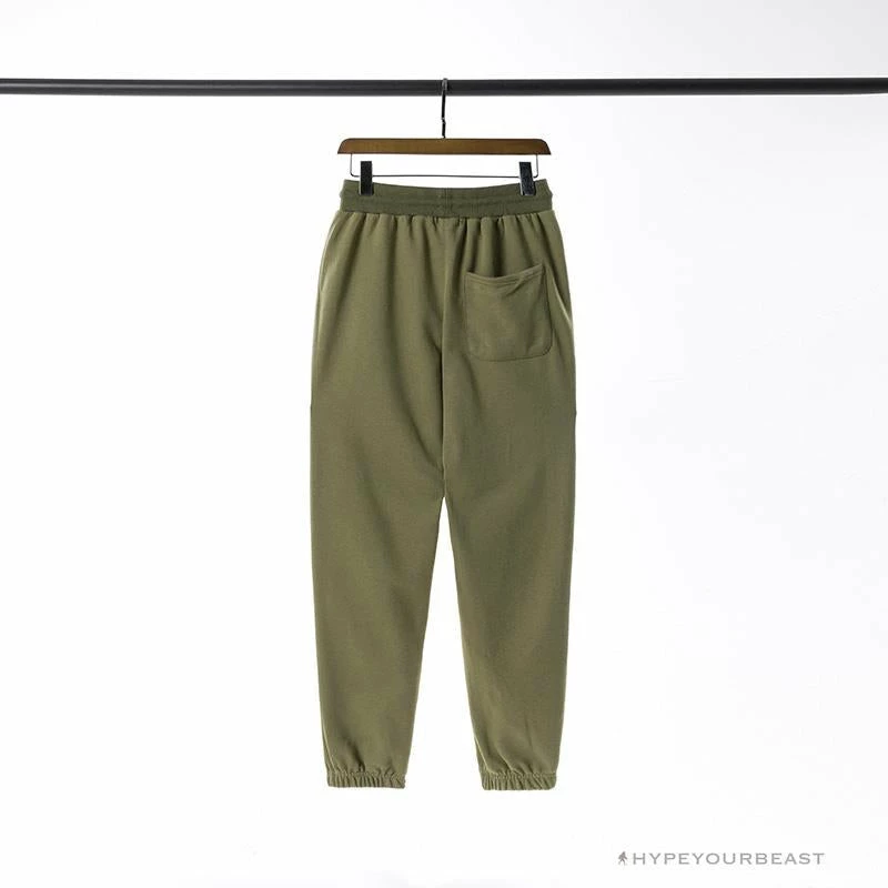 BAPE Classic Ape Head Embroidered Standard Cotton Terry Pants ‘ARMY GREEN’