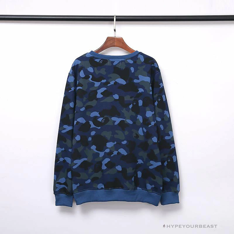 BAPE Classic Ape Head Embroidered Camouflage Long Sleeve Shirt ‘BLUE’