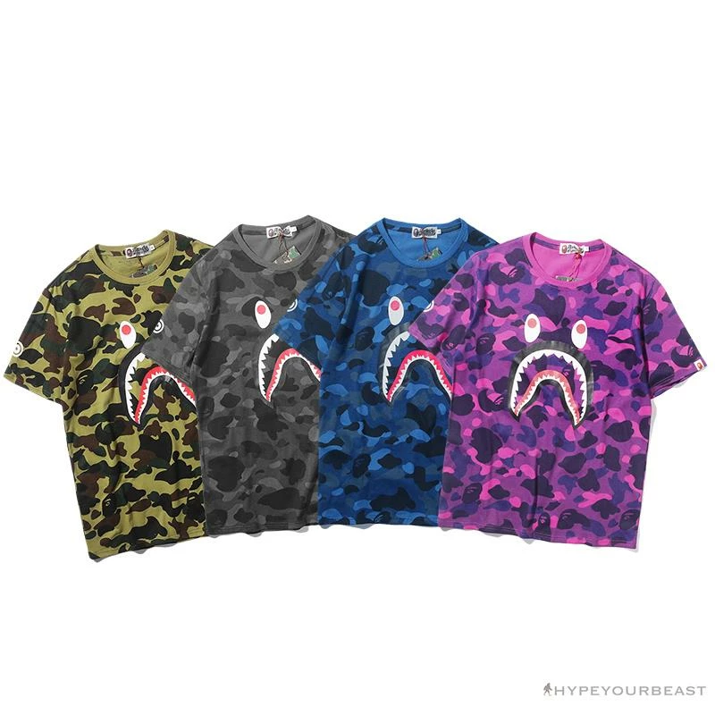 Clothes BAPE Camouflage Shark Head Classic Cotton Short Sleeve Tee Shirt ‘BLACK’
