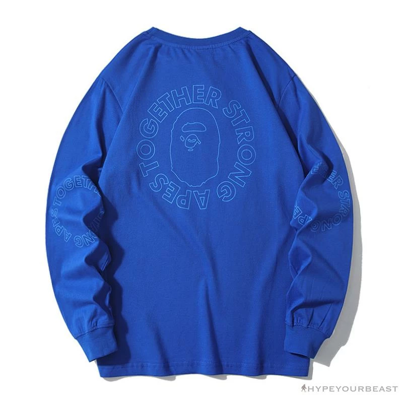 BAPE APES TOGETHER English Alphabet Ape Head Long Sleeve Shirt ‘BLUE’