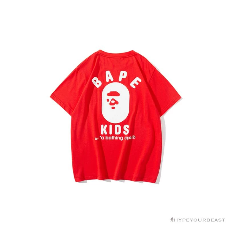 BAPE KIDS Small Net Pocket Ape Man Head Tee Shirt ‘RED’ Clothes