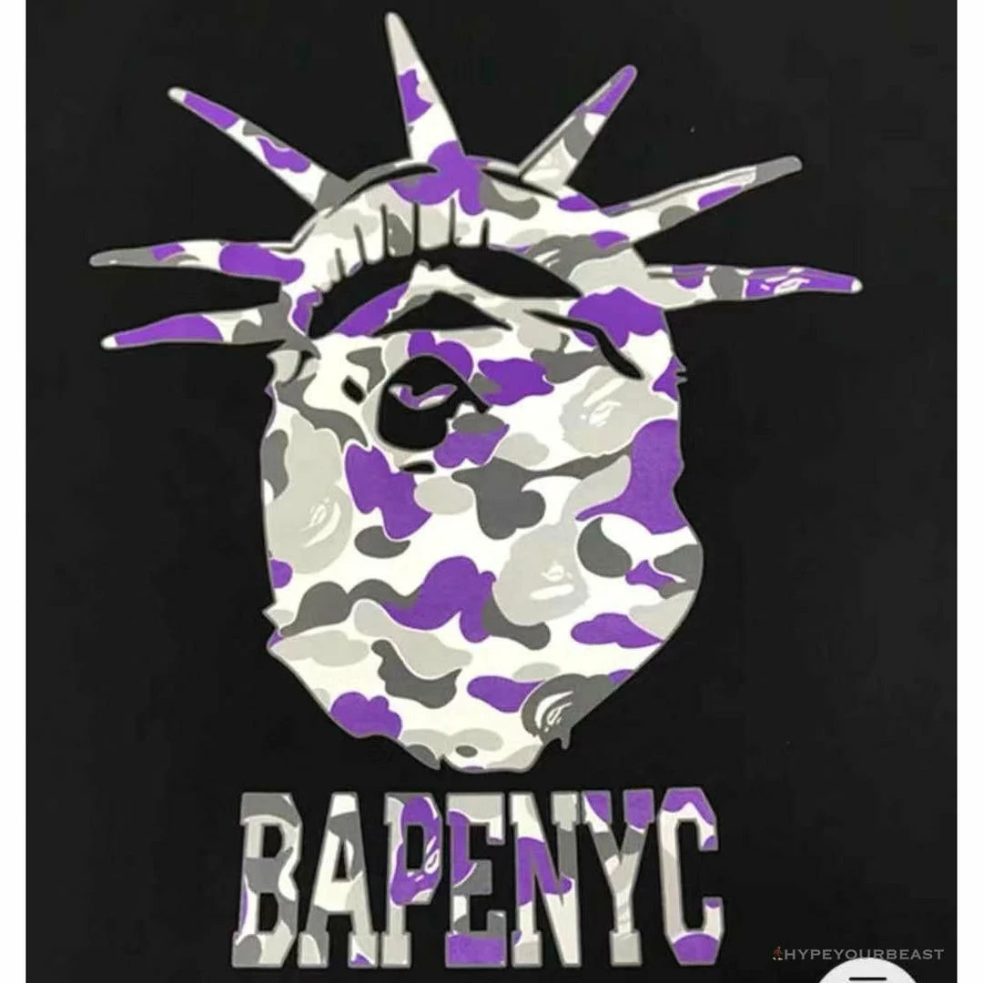 Clothes BAPE NYC New York Limited Purple Camouflage Ape Head Tee Shirt ‘BLACK’