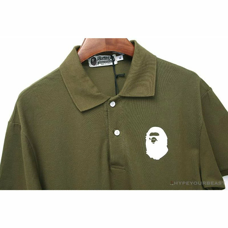 BAPE Classic Ape Head Print Versatile Polo Shirt ‘ARMY GREEN’