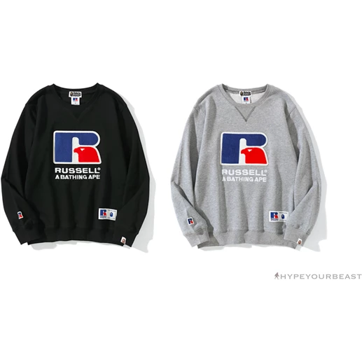 BAPE X RUSSELL ATHLETIC Joint Pullover Long Sleeve Shirt ‘BLACK’