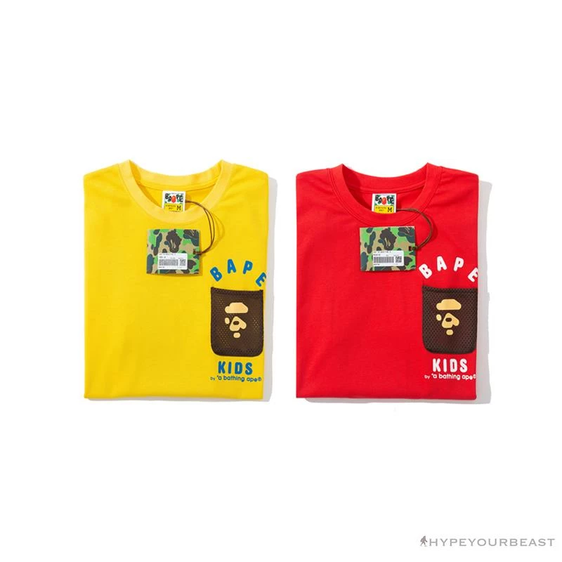 BAPE KIDS Small Net Pocket Ape Man Head Tee Shirt ‘RED’ Clothes