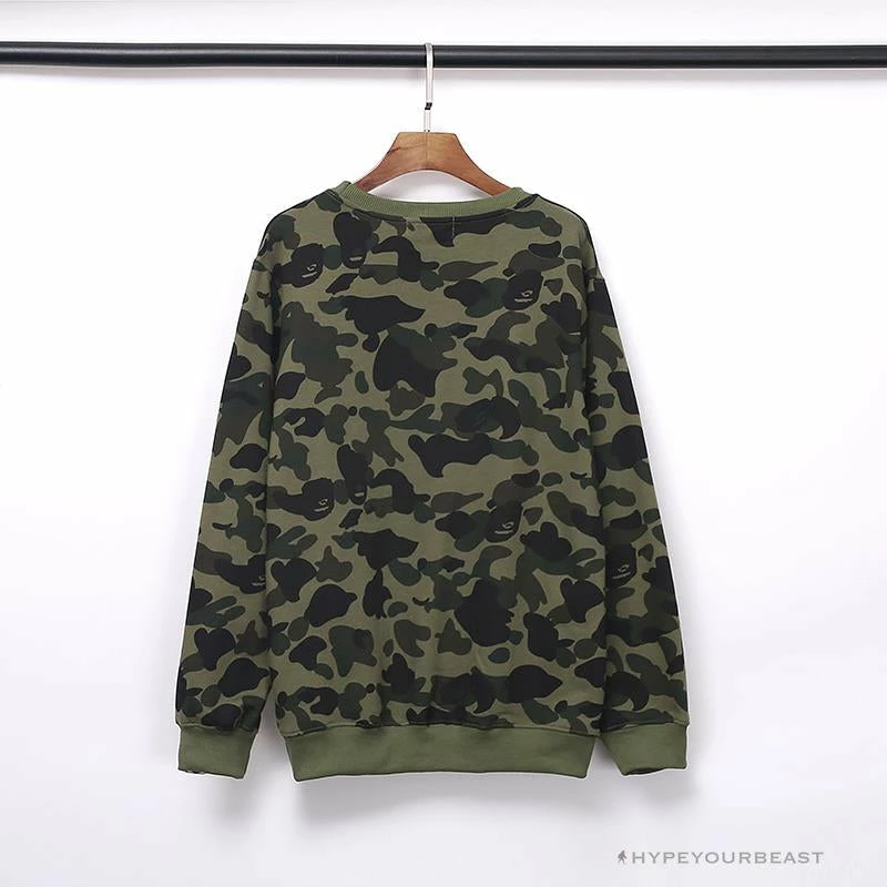 Clothes BAPE Classic Ape Head Embroidered Camouflage Long Sleeve Shirt ‘GREEN’