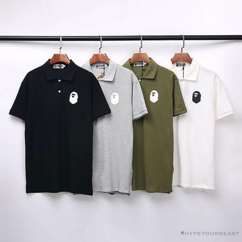BAPE Classic Ape Head Print Versatile Polo Shirt ‘ARMY GREEN’