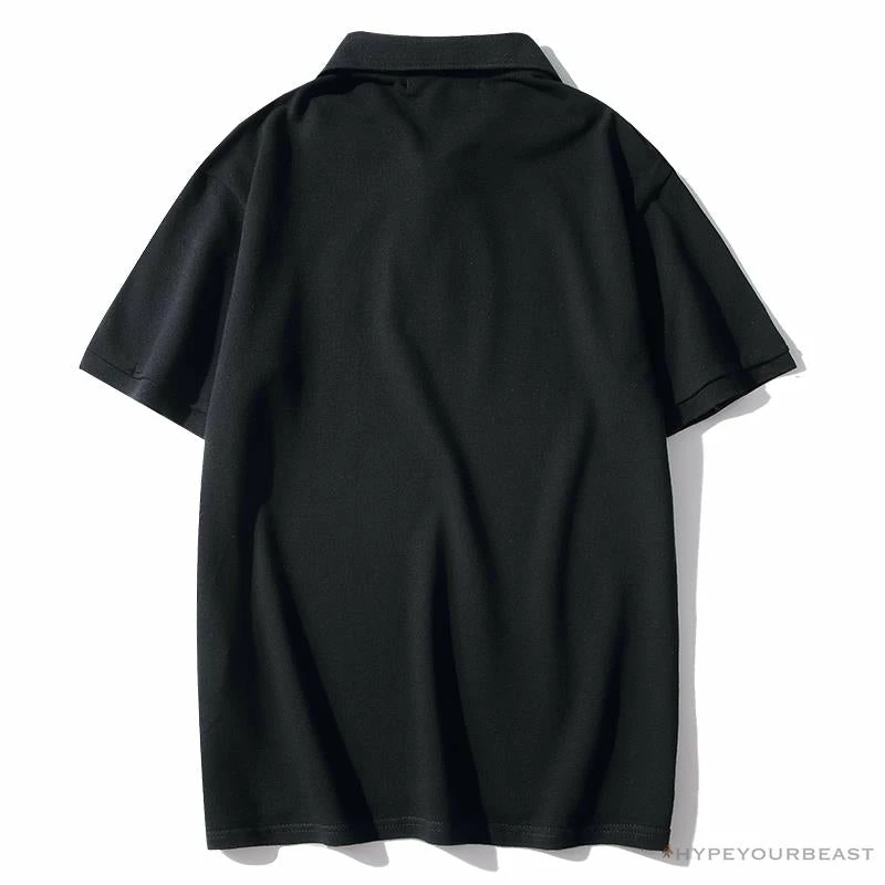 BAPE Solid Color Versatile Embroidered Ape Head Small Badge Polo Shirt ‘BLACK’ Clothes