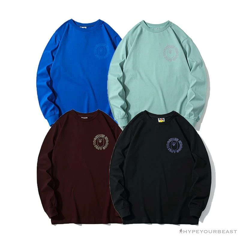 BAPE APES TOGETHER English Alphabet Ape Head Long Sleeve Shirt ‘BLUE’