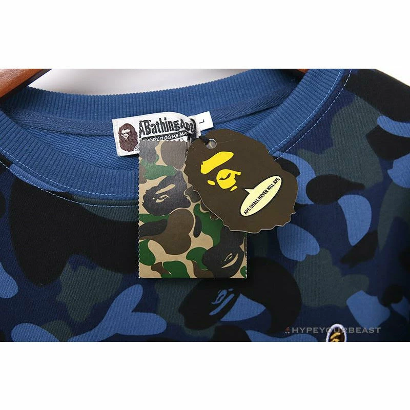 BAPE Classic Ape Head Embroidered Camouflage Long Sleeve Shirt ‘BLUE’