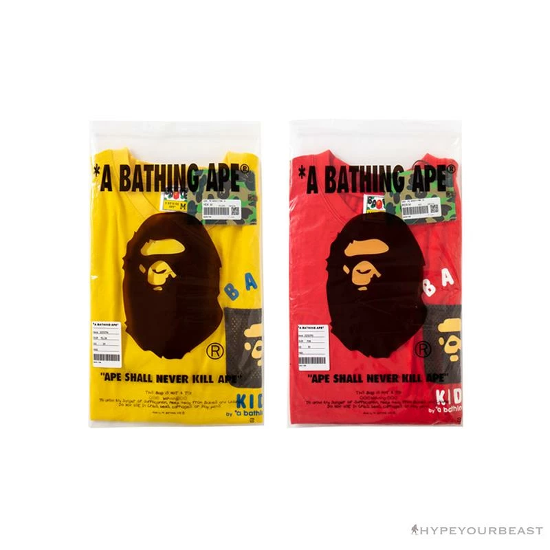 BAPE KIDS Small Net Pocket Ape Man Head Tee Shirt ‘RED’ Clothes