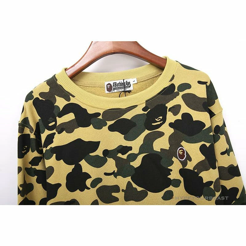 BAPE Classic Ape Head Embroidered Camouflage Long Sleeve Shirt ‘YELLOW’