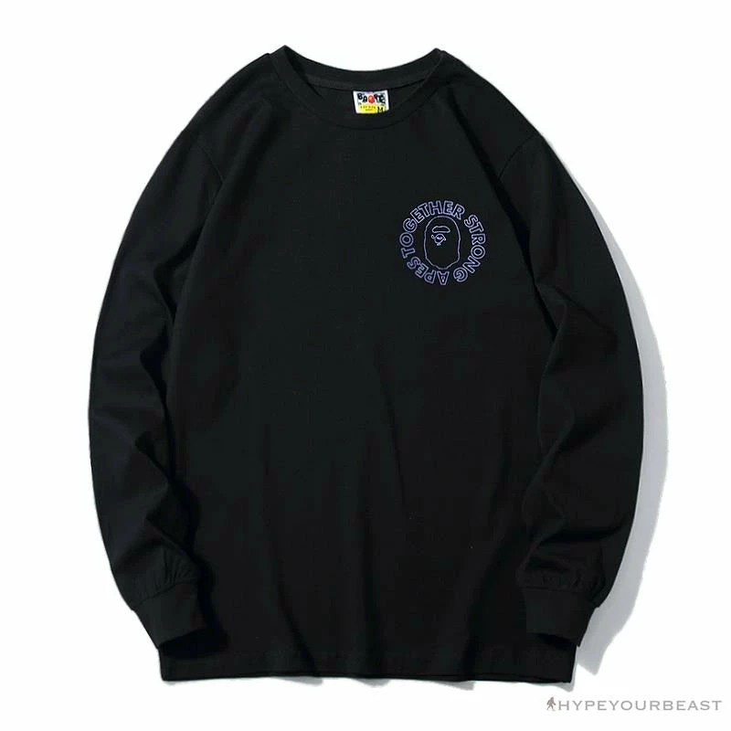 Clothes BAPE APES TOGETHER English Alphabet Ape Head Long Sleeve Shirt ‘BLACK’