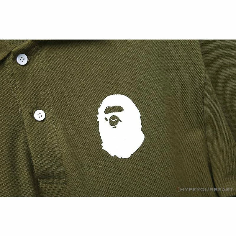 BAPE Classic Ape Head Print Versatile Polo Shirt ‘ARMY GREEN’